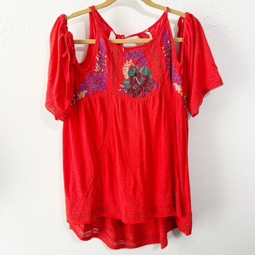 Free People orange cold shoulder blouse small